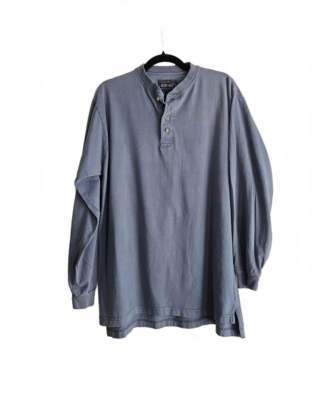 Army Navy Long Sleeve Henley Shirt 100% Cotton Size L